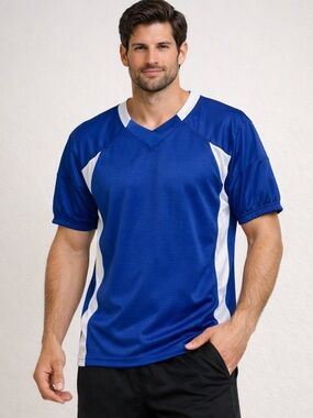 Champro Champion Men’s Blue & White Jersey Breathable Short Sleeve Sports Top